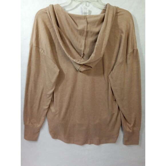 RBX Womens Medium Long Sleeve  V Neck Drawstring Hooded Top Brown Thumb Holes - Picture 8 of 8